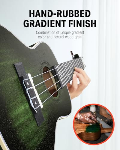 Detalle de Donner Ukelele Concierto 23'' DUC-200G Caoba Verde: kit completo para iniciación y uso avanzado