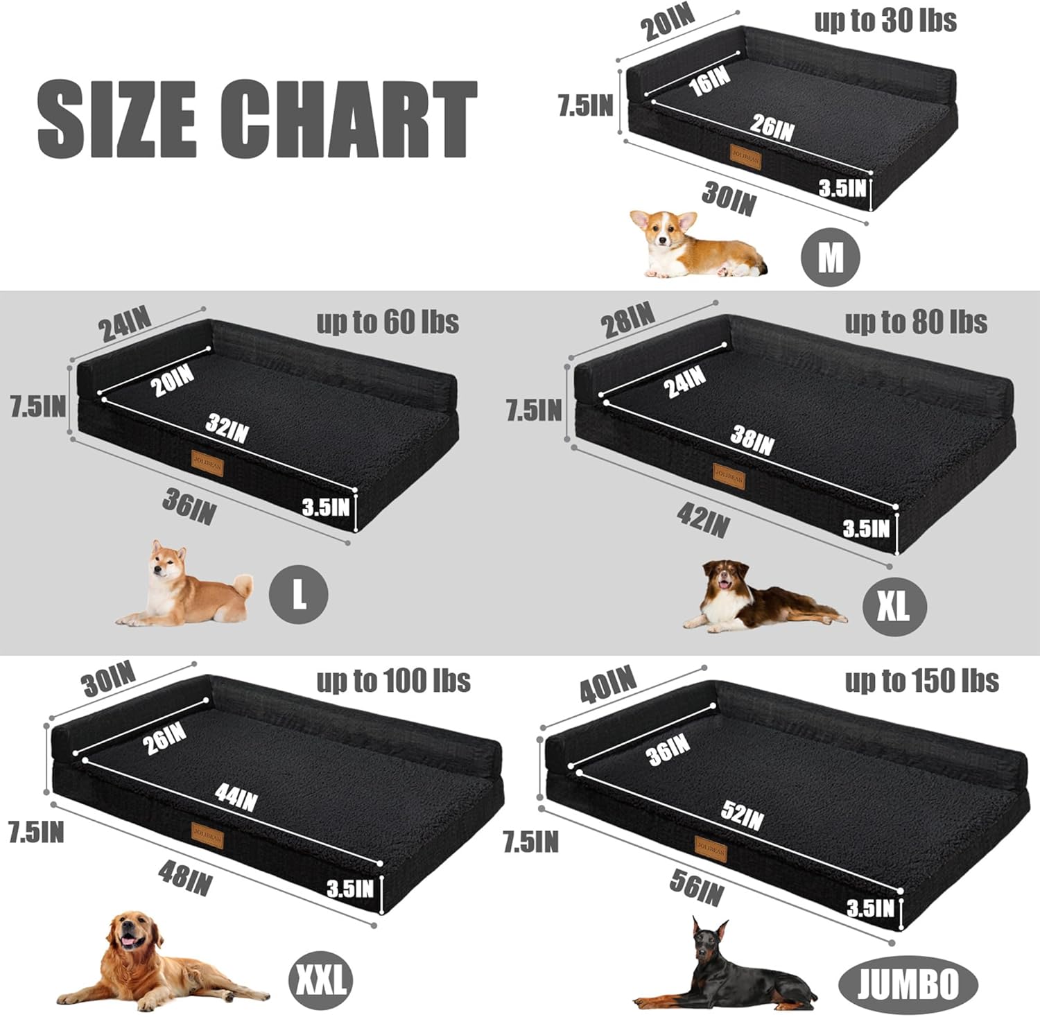 Detalle 2 de Jolibean Orthopedic Jumbo Dog Bed for Extra Large Dogs (142X101cm)