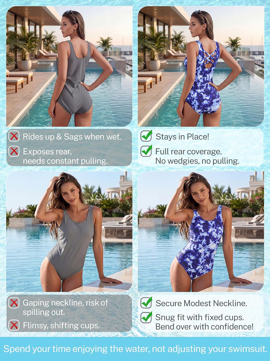 Detalle 2 de American Trends Athletic One Piece Swimsuits for Women: Modest Criss Cross Back Bathing Suit for Water Aerobics