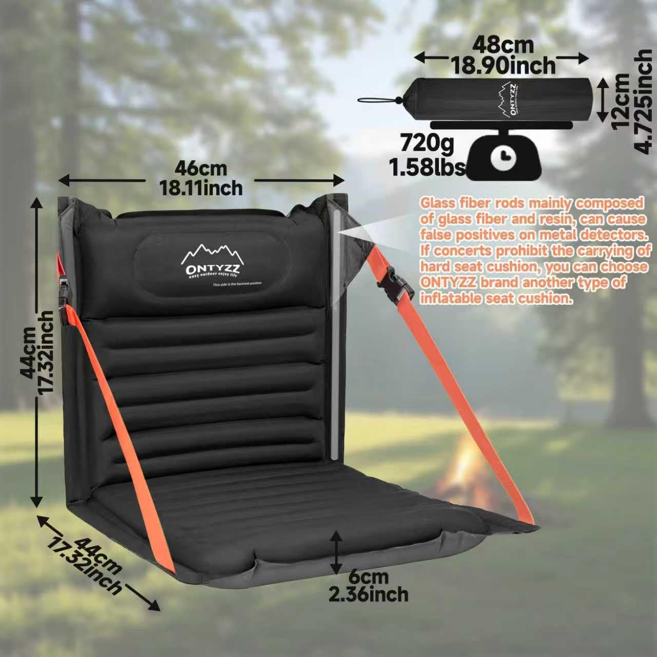 Thumbnail 2 de ONTYZZ Inflatable Cushion Stadium Seats with Adjustable Backrest – portable folding floor chair for outdoor concerts and camping