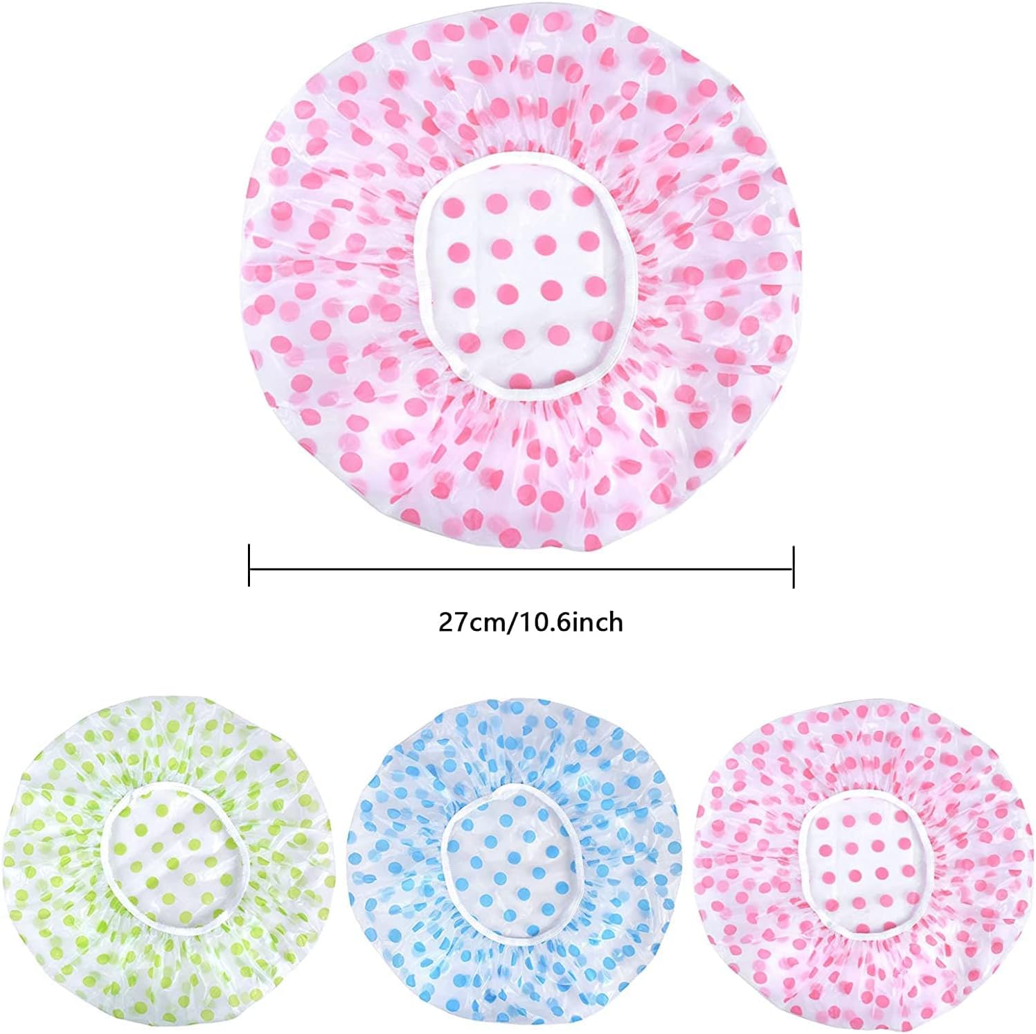 Detalle de VTECHOLOGY Reusable Shower Caps, 6-Pack, PE with Elastic Band