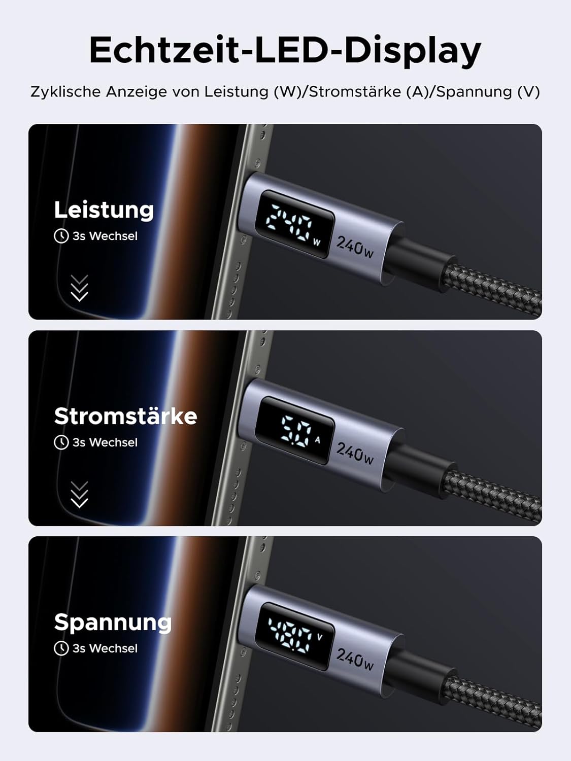 Thumbnail 2 de UGREEN 240W USB-C Kabel mit Display 2 m