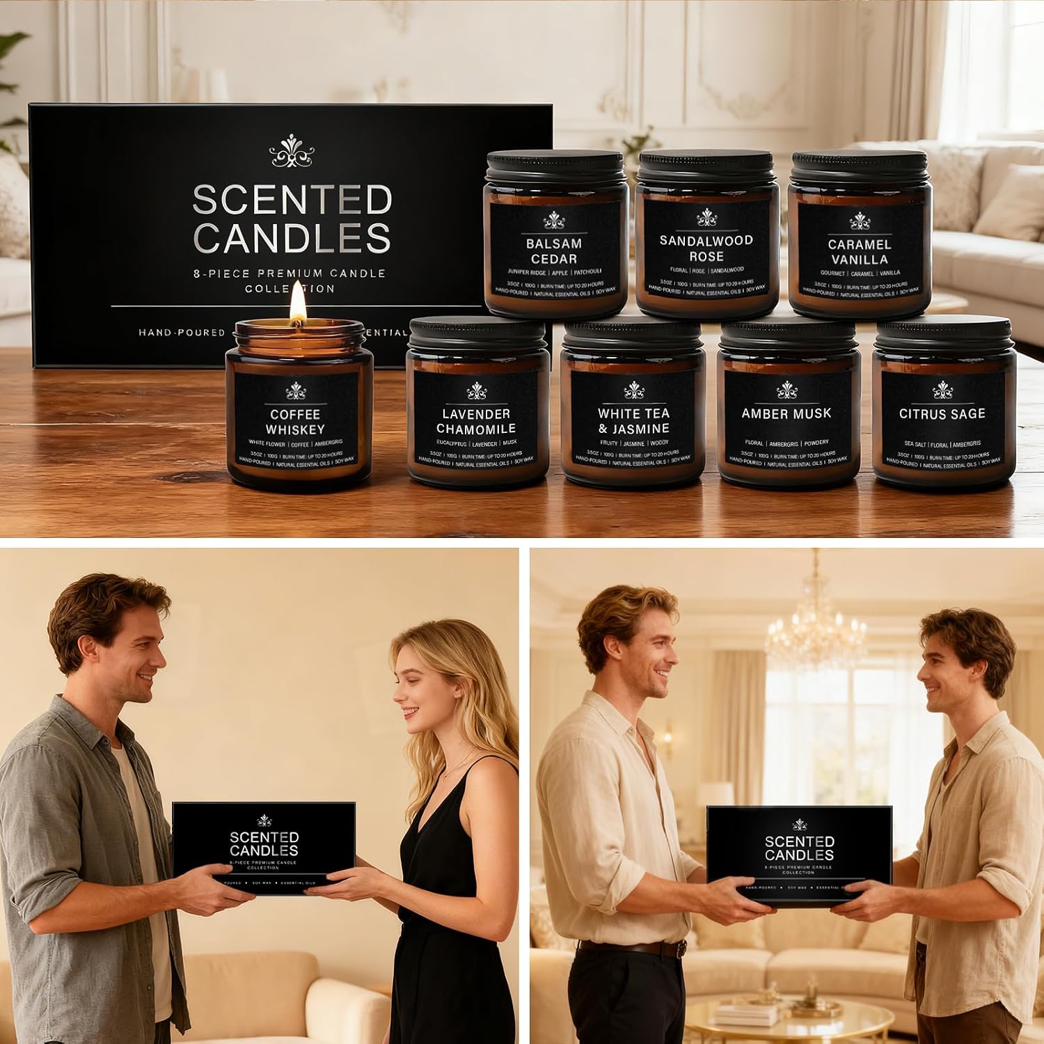 Thumbnail 6 de 8 Pack Soy Wax Scented Candles Gift Set — Aromatherapy with Lavender Chamomile, Citrus Sage, Caramel Vanilla, Coffee Whiskey