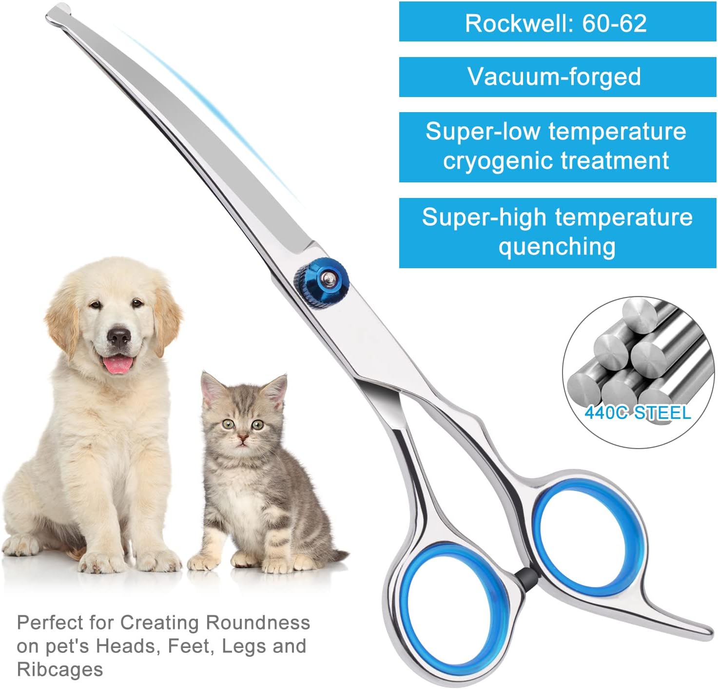 Thumbnail 3 de Dog Grooming Scissors with Safety Round Tip, Pet Dog Cat Curved Grooming Shears Scissors, Stainless Steel Pet Grooming Tools (Silver Down Curved Scissor)
Dog Grooming Scissors with Safety Round Tip, Pet Dog…