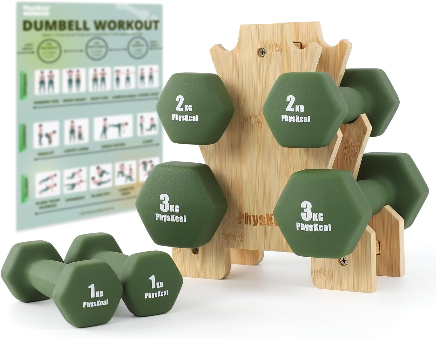 PhysKcal Kurzhantel-Set mit Aufbewahrungsständer für Heimtraining