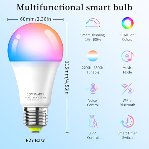 Thumbnail 1 de Oumida Bombilla LED Inteligente Wi-Fi RGB Multicolor E27 (2 uds) 9W, 806 lm