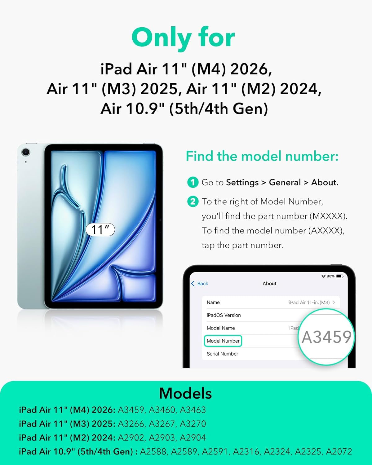 Thumbnail 1 de ESR Magnetische Hülle für iPad Air 11 Zoll (M4/M3/M2, 2026/2025/2024) & iPad Air 10,9 Zoll (5./4. Gen) – Rebound 360 Serie, Schwarz