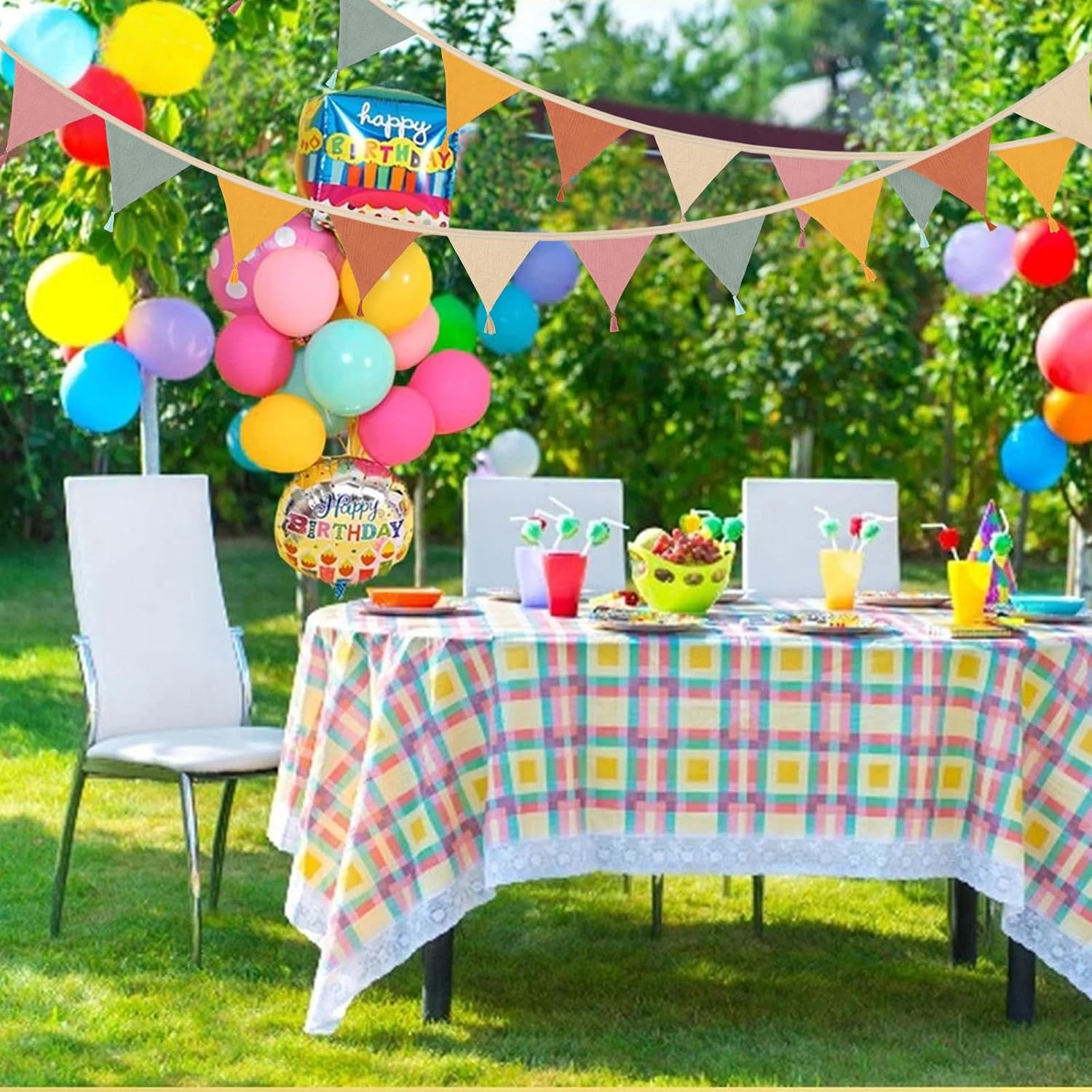 Thumbnail 5 de Fabric Bunting Banner Triangle Baby Bunting for Nursery – 2.6 m, 10 Flags, Organic Cotton with Rainbow Tassels