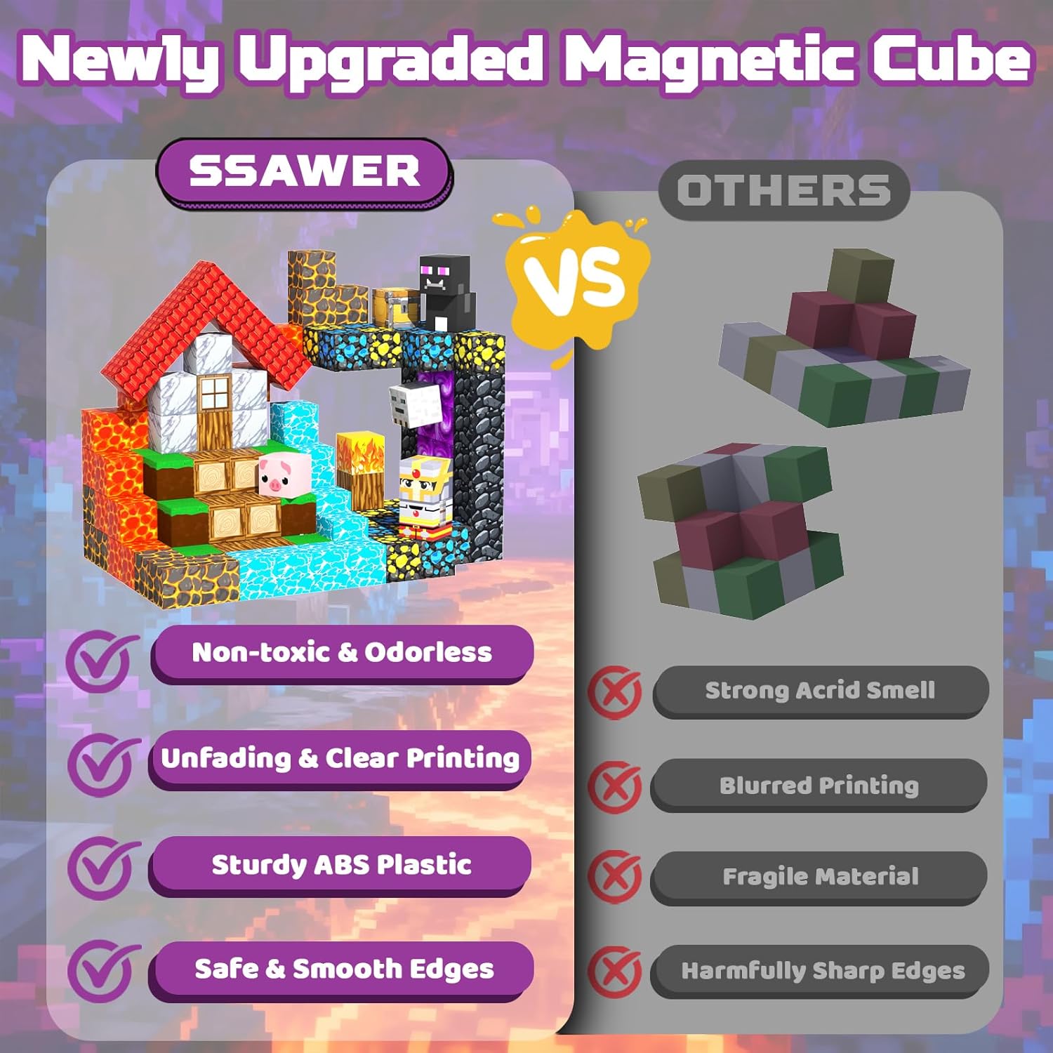Thumbnail 4 de SSAWER Magnetic Blocks 48-piece magnetic building set with storybook (Forest Lava) for ages 3+