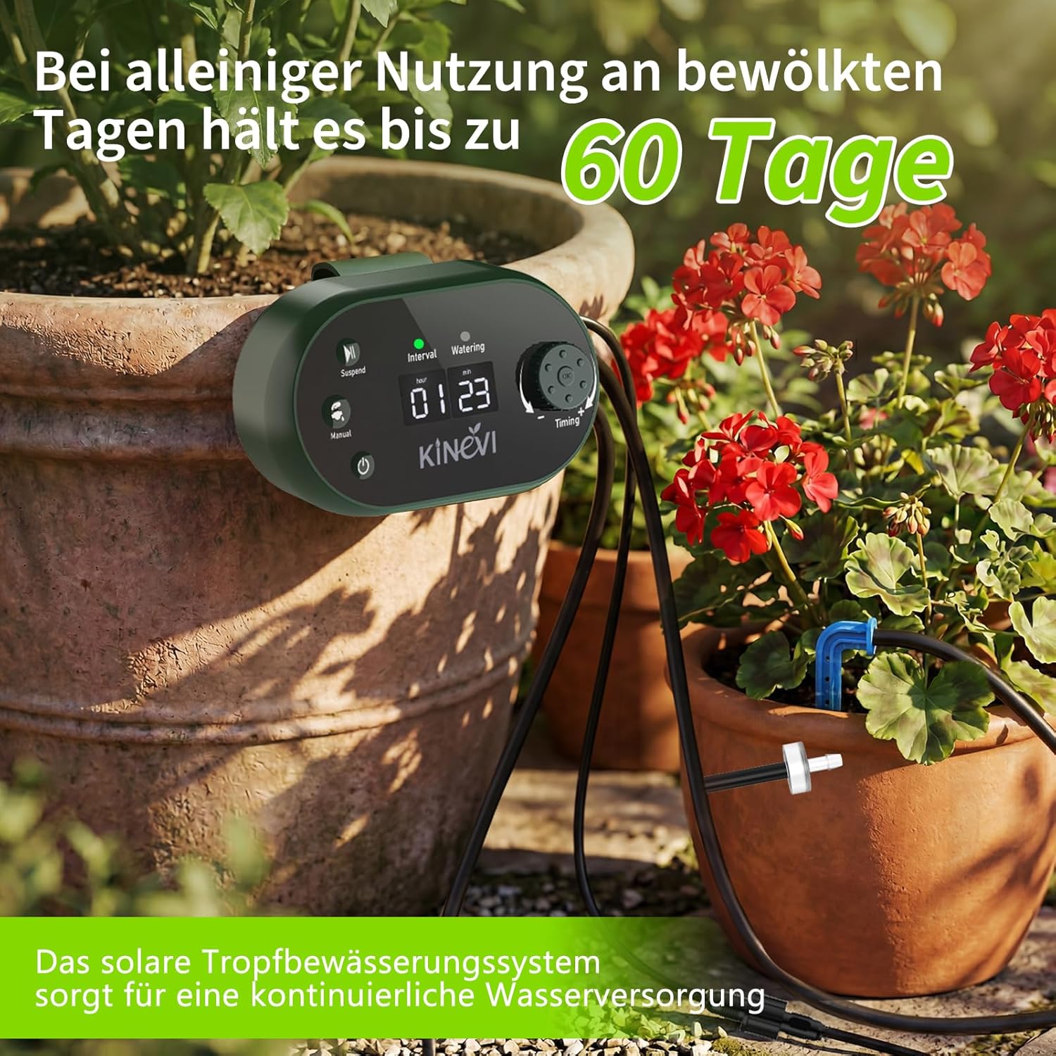 Thumbnail 4 de Solar Bewässerungssystem für Garten & Balkon mit Timer – 8W Set mit 30 m Schlauch und 22 Bewässerungsmodi