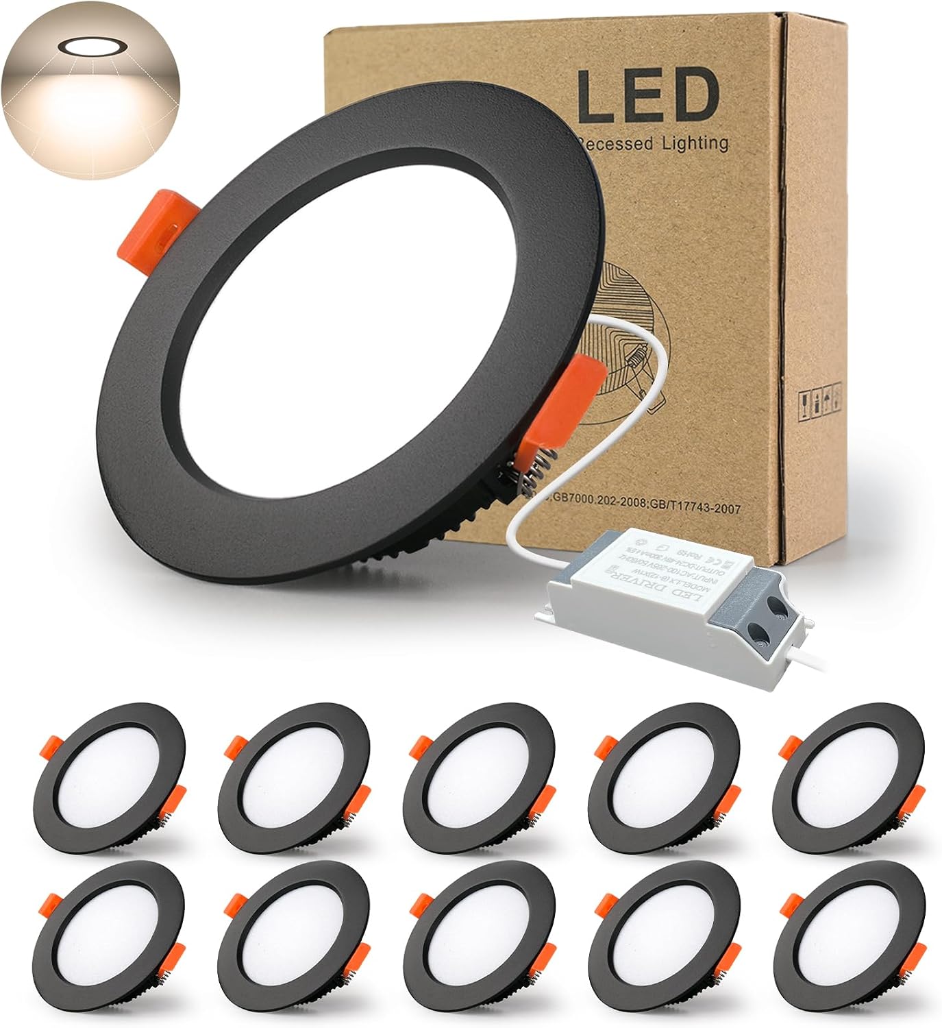 Detalle de BAGZY 9W-D207-Black-Natural White(10er) – 10 wpuszczanych reflektorów LED IP44