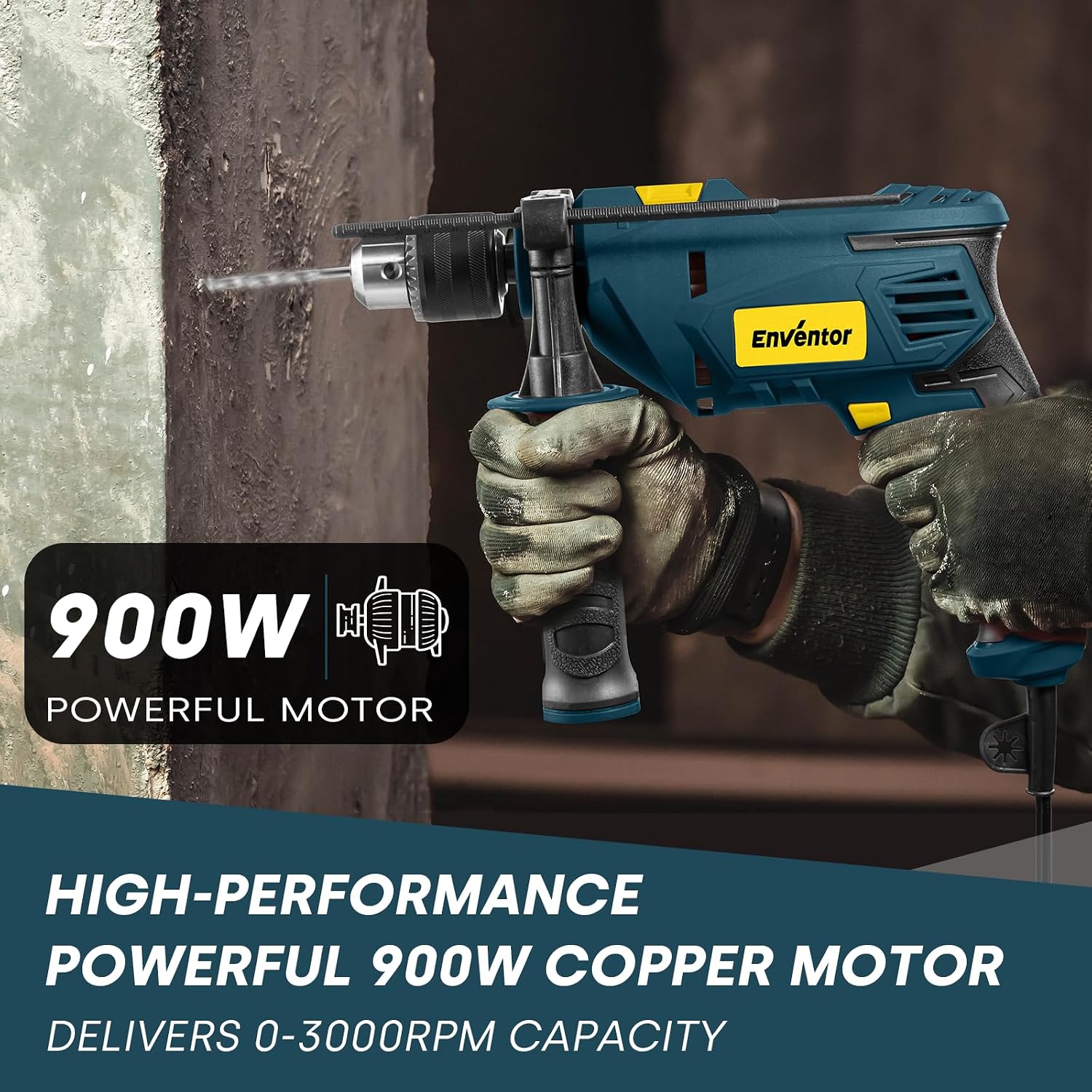 Detalle de Enventor Hammer Drill 900W with 360° Handle and 36 Accessories