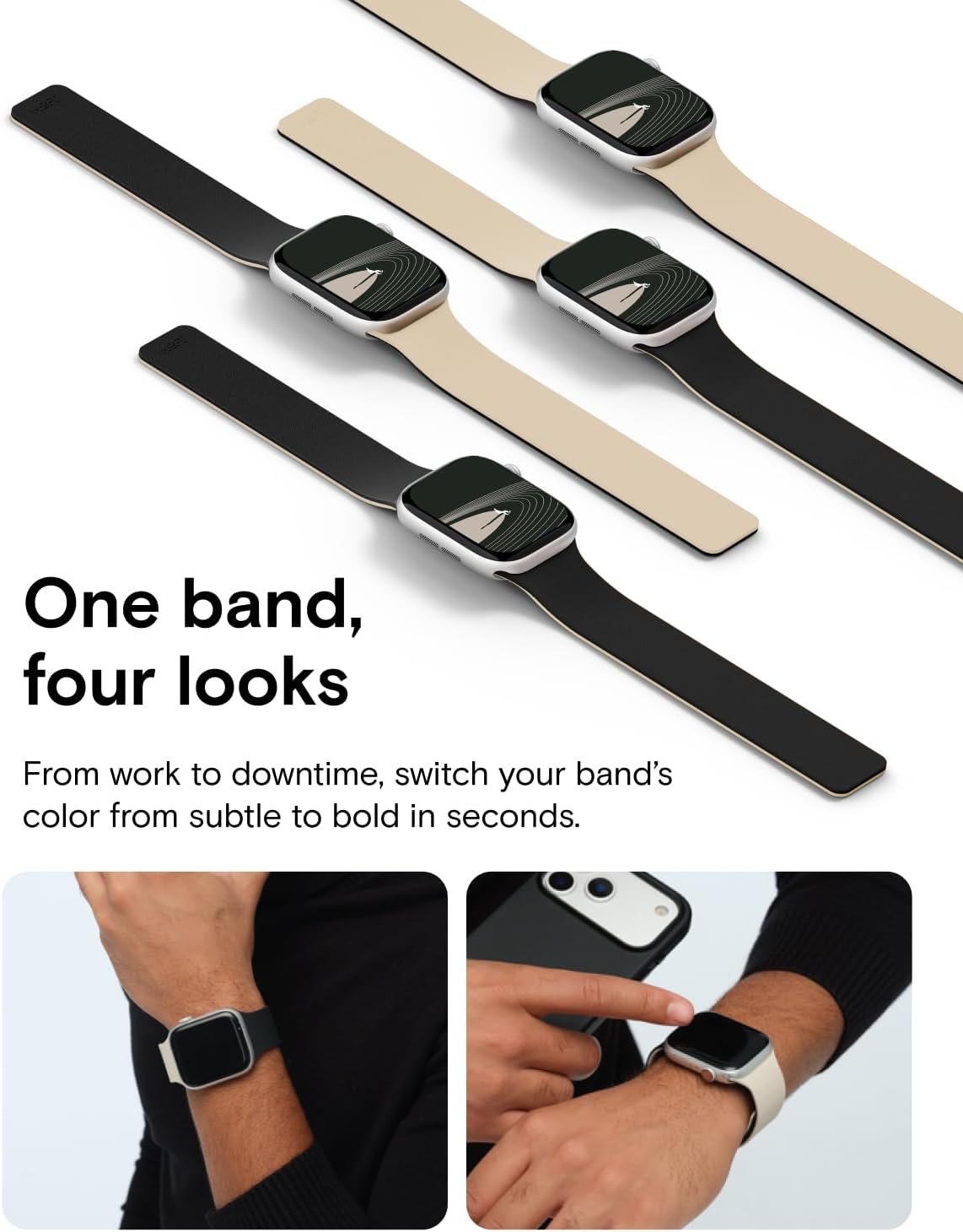 Detalle de MOFT Snap Duo magnetic Apple Watch bands (Duo-Colour) with soft textured silicone