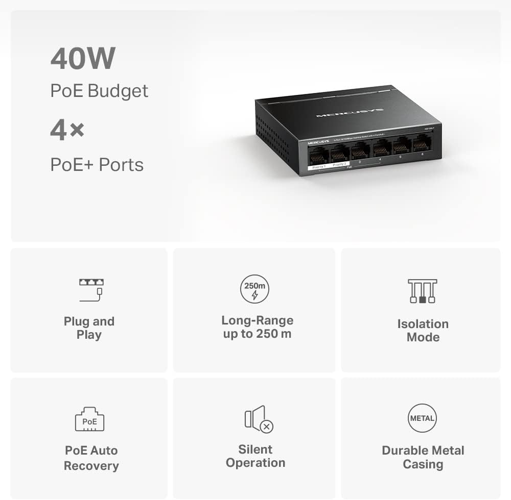 Thumbnail 3 de MERCUSYS MS106LP Switch PoE+ 6 ports avec 4 PoE+ (40W) et 2 liaisons montantes