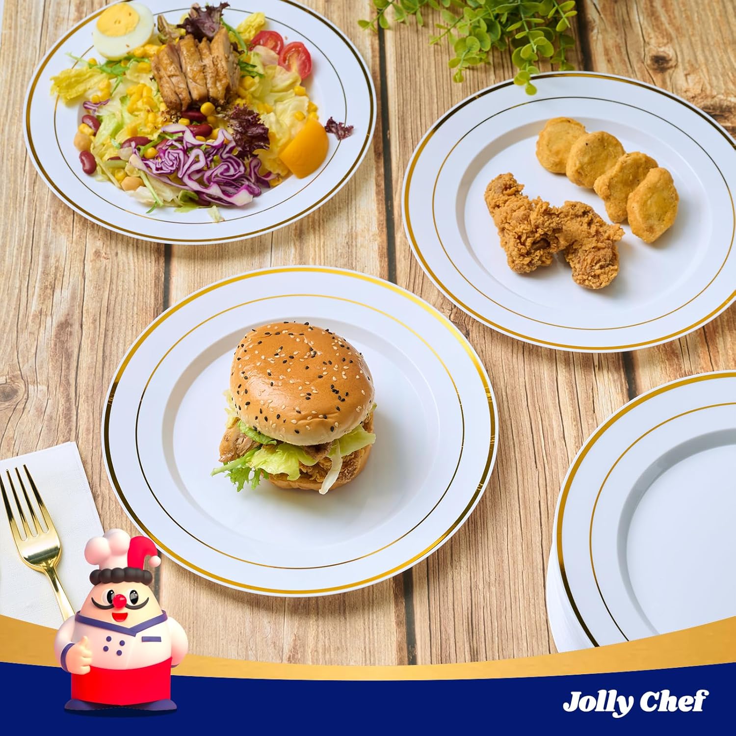 Thumbnail 3 de JOLLY CHEF Gold Plastic Plates 10 Inch 🍽️
