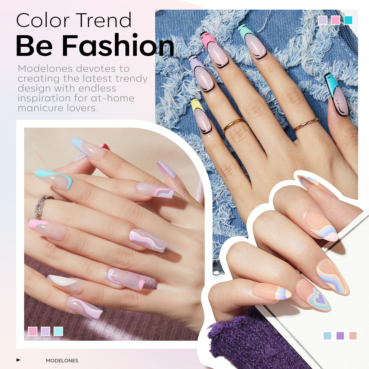 Detalle de Modelones 24Pcs Gel Nail Polish Set: 20 Easter Pastel Colors with Glitter, Glossy & Matte Top Coats