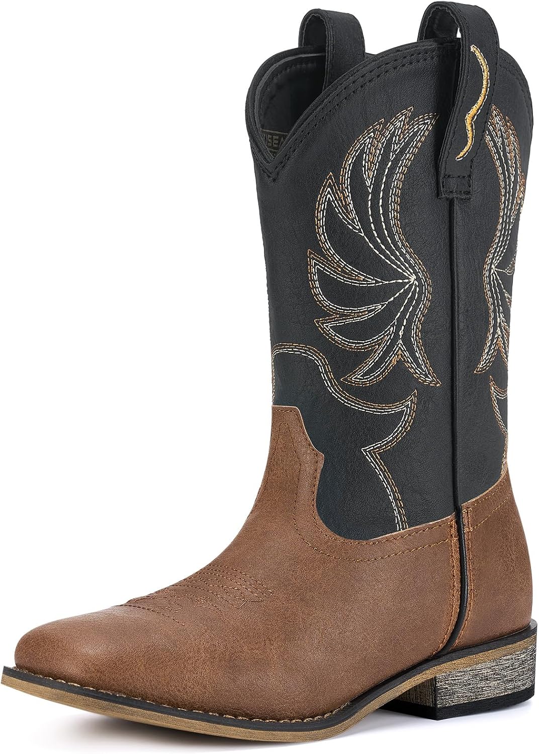 Detalle de Rollda Kids Cowboy Boots with Embroidery, Square Toe and Pull Tabs