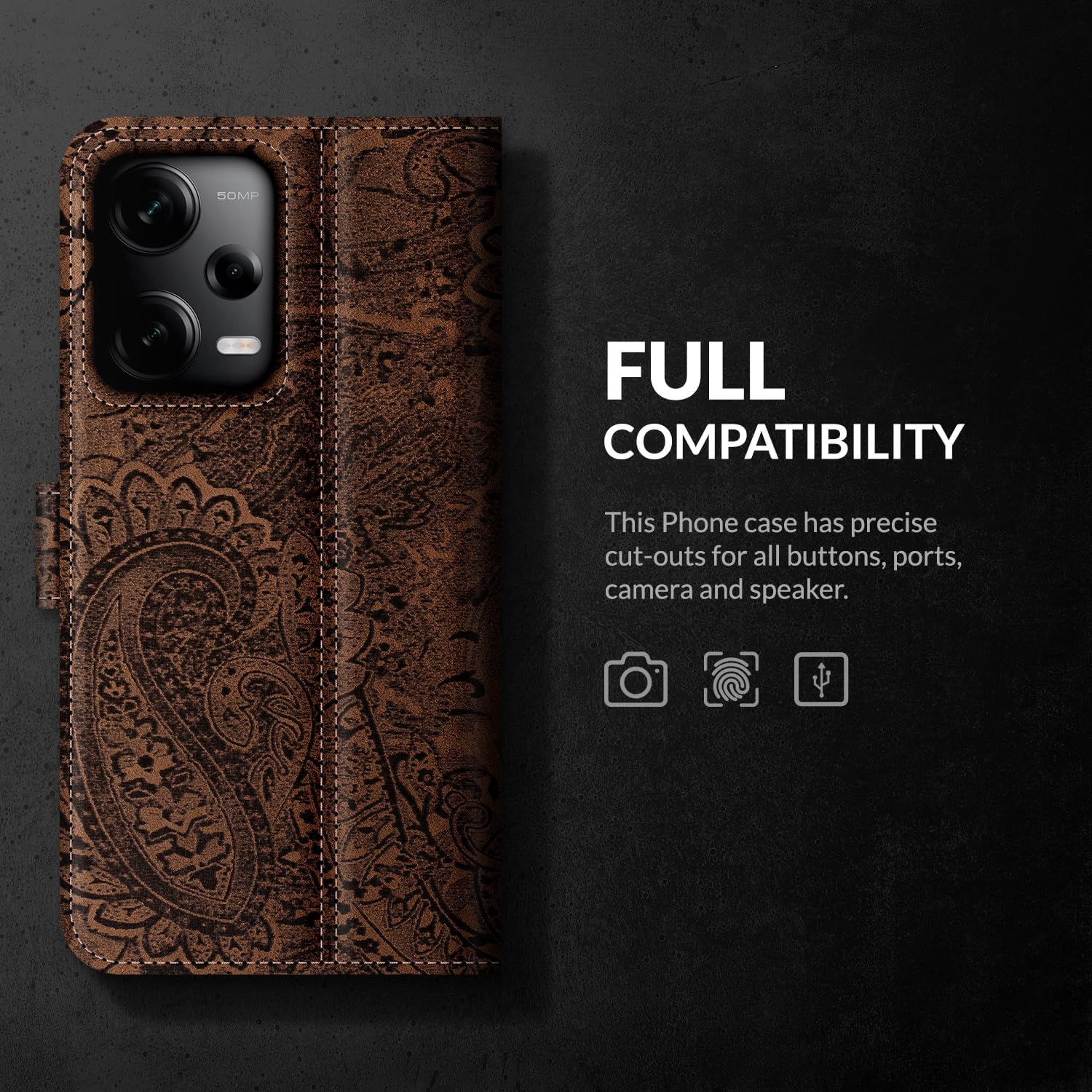 Detalle de SURAZO etui z klapką do Xiaomi Redmi Note 12 Pro Plus 5G, skórzane, kwiatowe