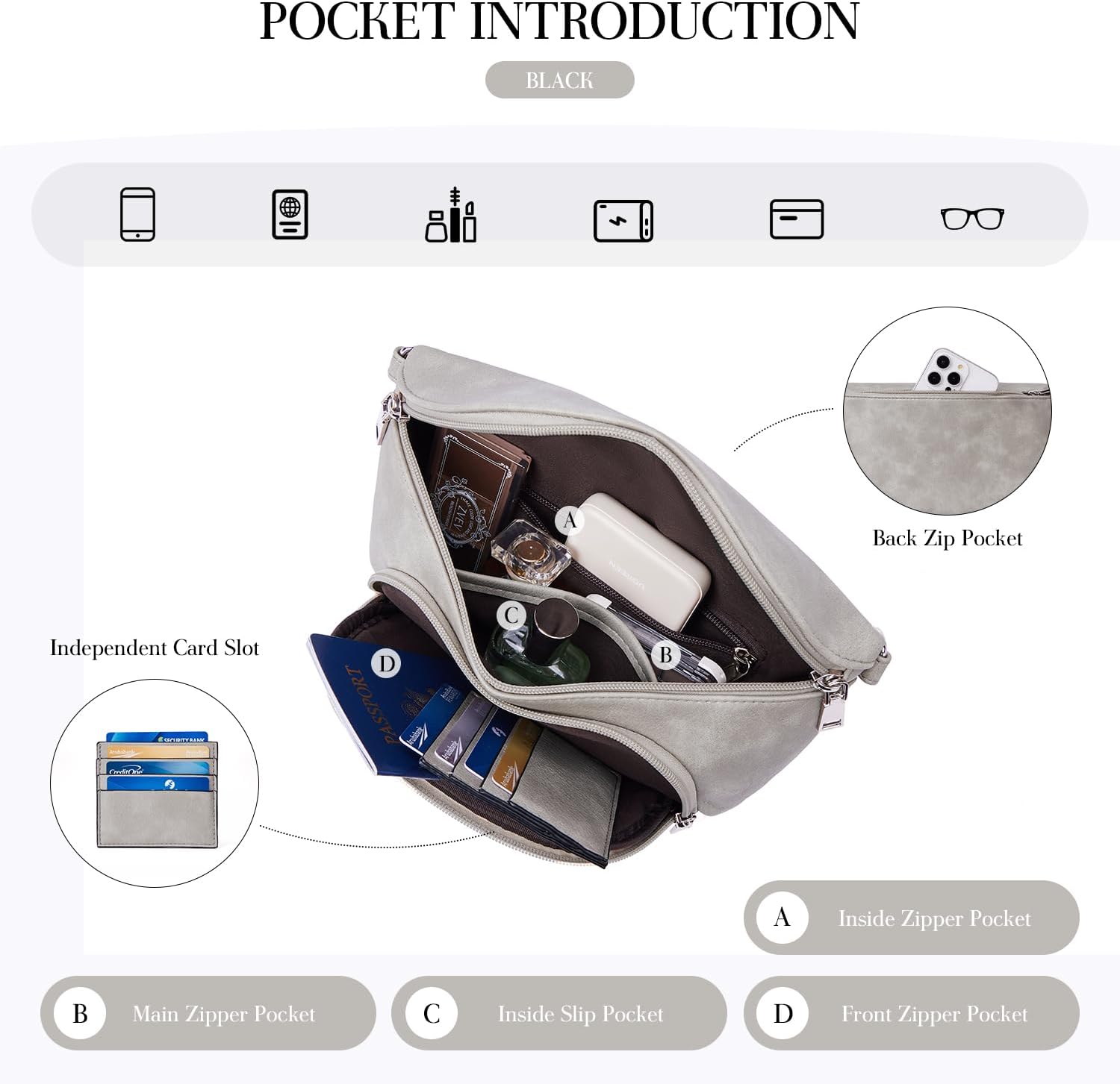 Thumbnail 6 de MUIIKOLA kleine Umhängetasche für Damen – Crossbody/Bauchtasche mit RFID-Kartenetui
