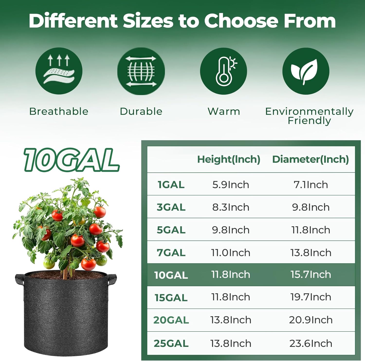 Thumbnail 1 de Grow bags with handles, 10 gallon 10 pack