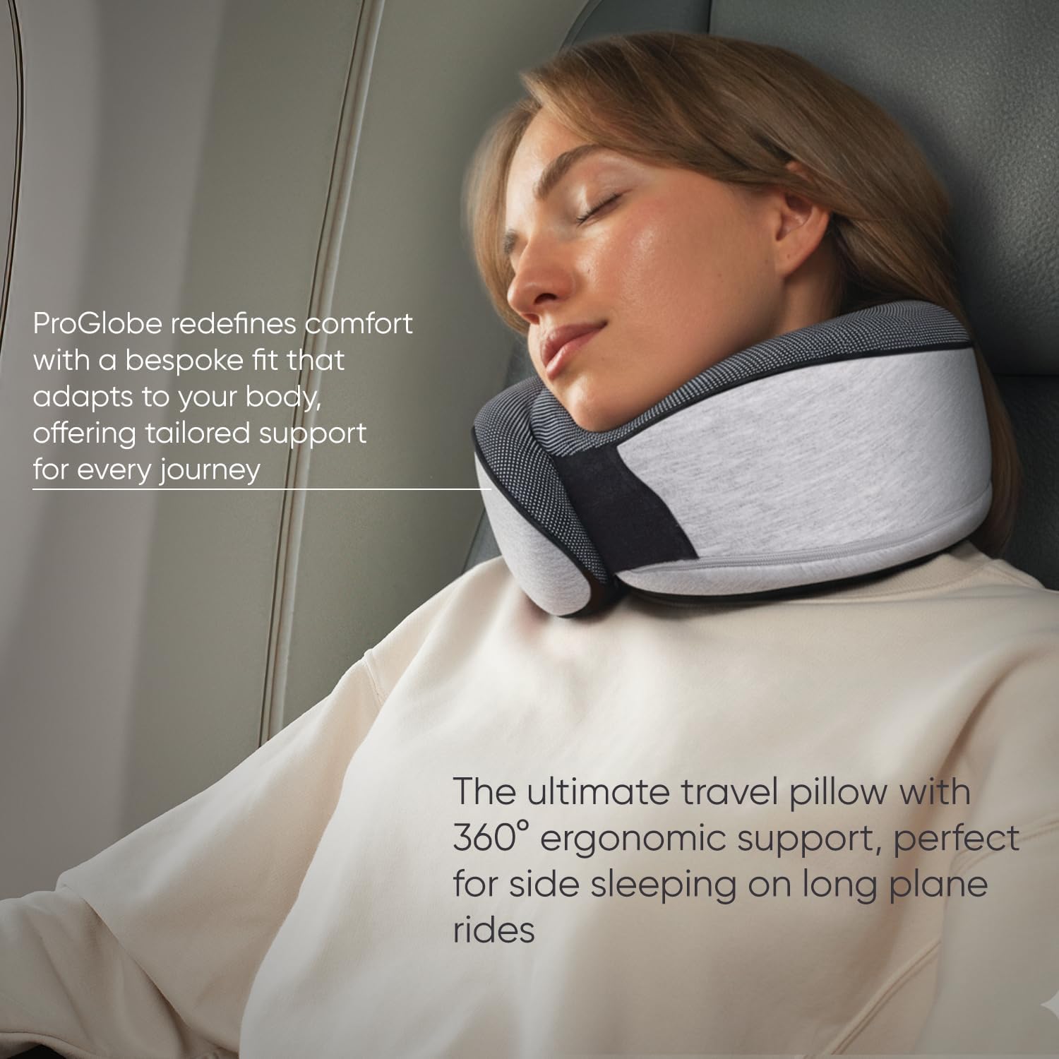 Detalle 2 de Proglobe Travel Pillow Set: Memory Foam Neck Pillow with Eye Mask, Earplugs & Mesh Bag (Grey)
