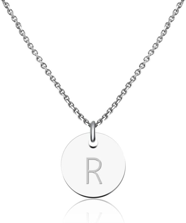 Detalle de Good.Designs Collier à pendentif avec lettre gravée pour femme, argenté