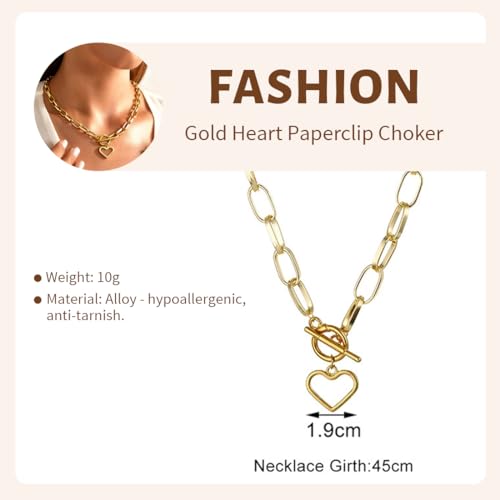 Thumbnail 3 de Conjunto de collar y pulsera PYEUIFT de acero inoxidable con colgante de corazón (impermeable, estilo paperclip)