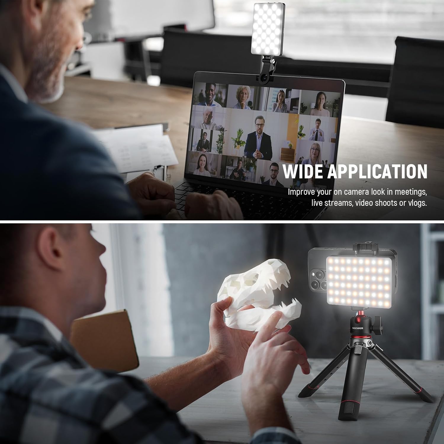Thumbnail 1 de NEEWER Selfie Light LED pour smartphone : lampe vidéo LED rechargeable 3 modes avec luminosité réglable