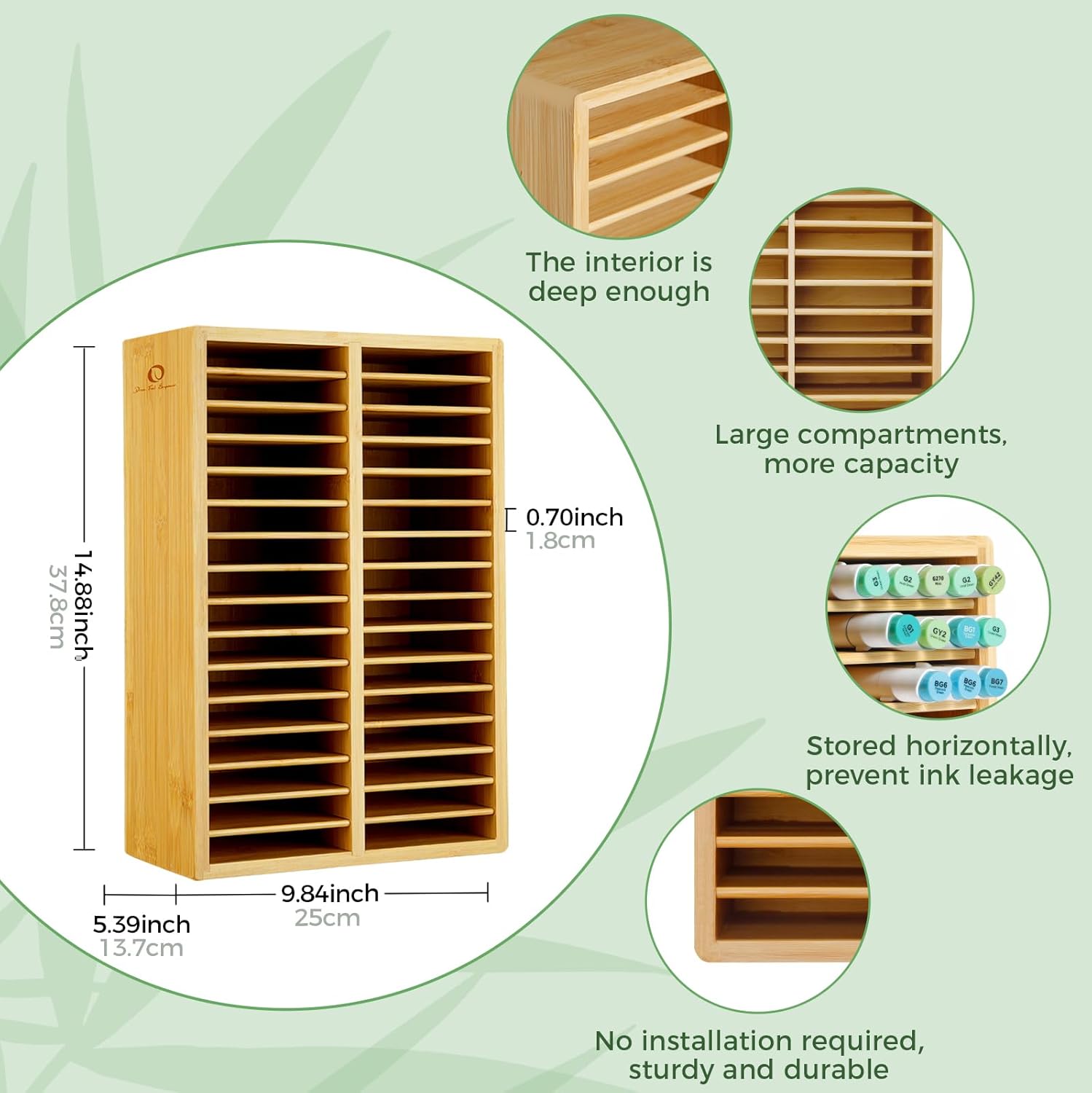 Detalle de Ohuhu Bamboo Marker Organizer – Desktop Storage for 224 Markers (Honolulu Oahu Series) with 18 Compartments