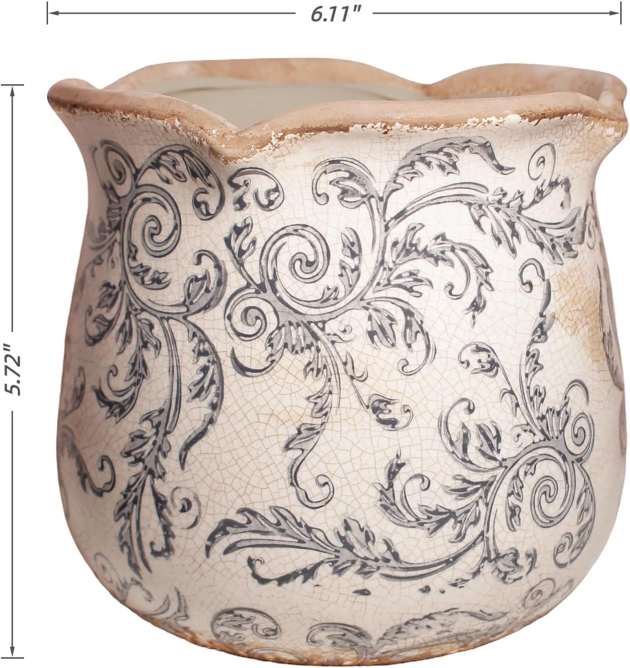 Detalle de Xiaan Jiaju Ceramic Planter, Gray Swirls, Crackle Glaze and Drainage Hole