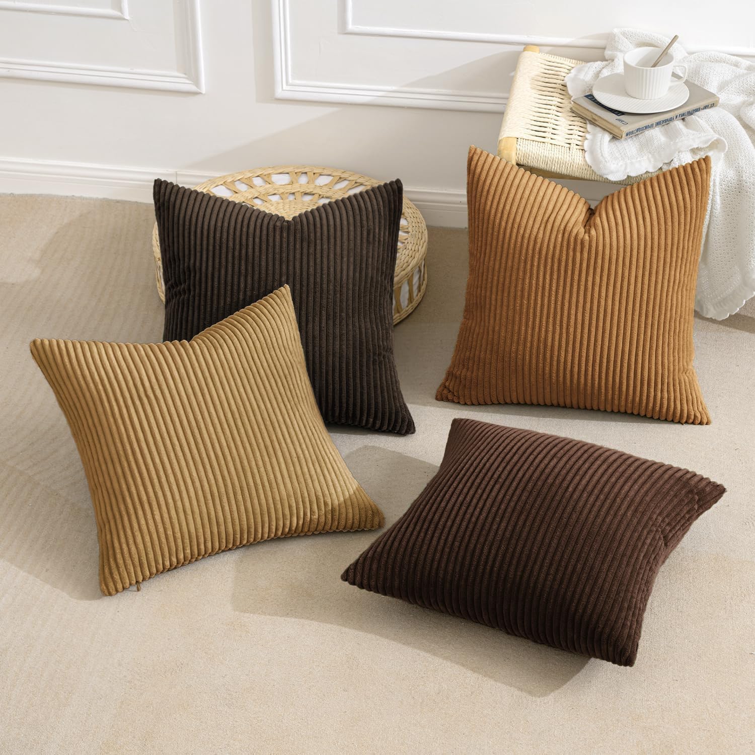 Detalle de MIULEE 18x18-Inch Camel Brown Corduroy Throw Pillow Covers, Set of 4