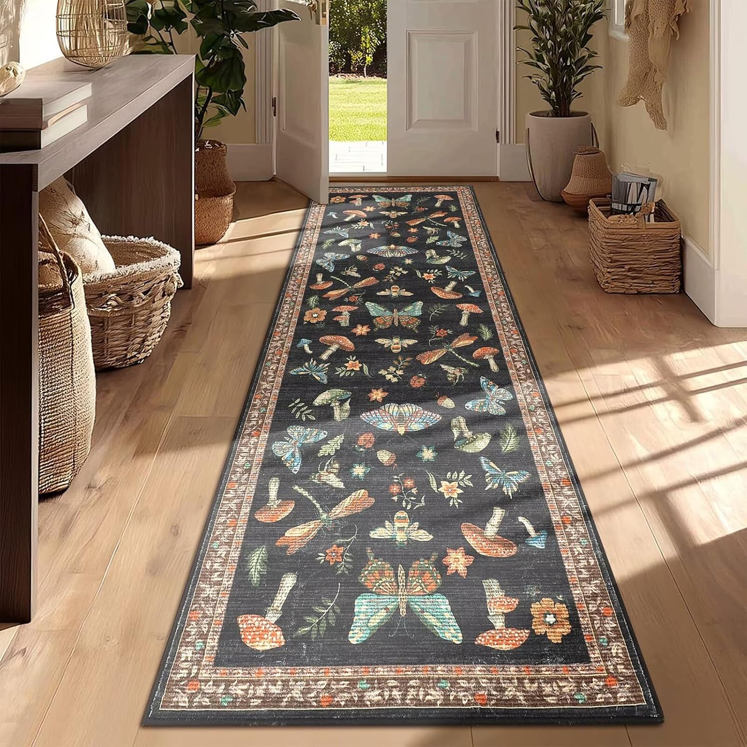 Thumbnail 4 de ROYHOME Mushroom Black Brown 2x3 Washable Low-Pile Insect Rug
