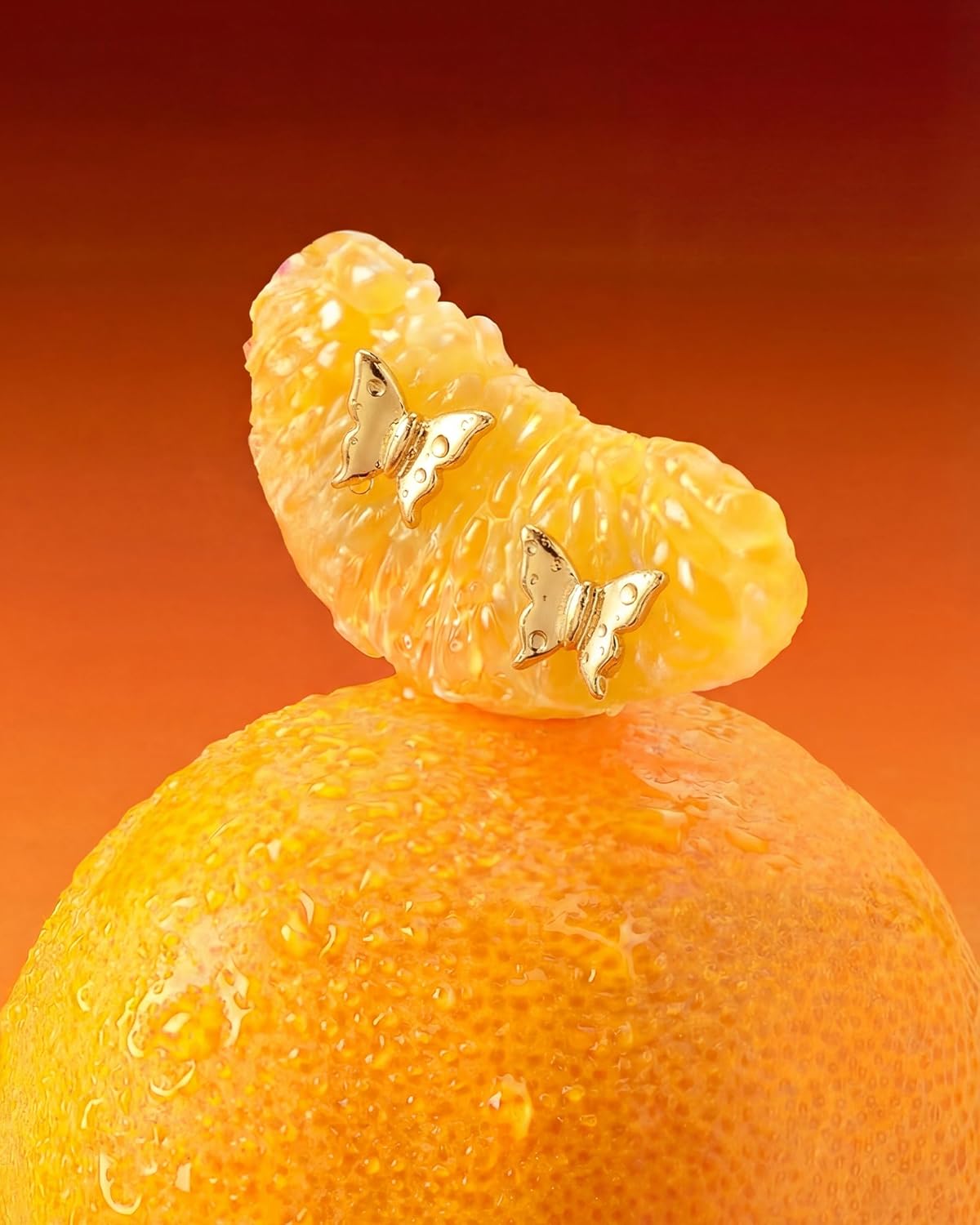 Detalle de MUMREUES Ohrringe Gold 14 Karat Vergoldet – Schmetterling, hypoallergen, wasserfest