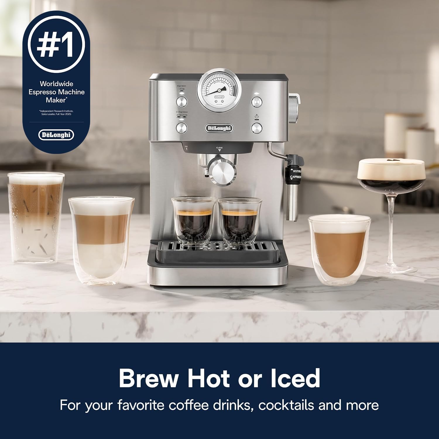 Detalle 2 de De’Longhi Classic Espresso Machine with Milk Frother: Consistent Thoroughness in a Compact Stainless Steel Kit
