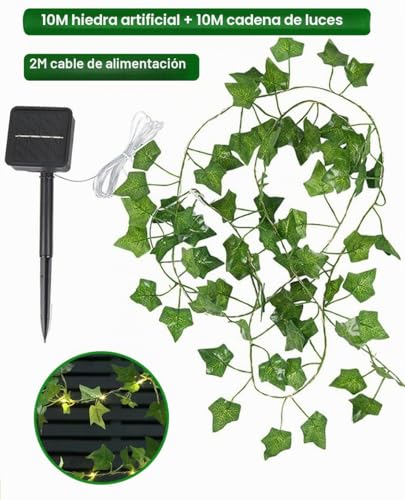 Detalle 2 de Guirnalda Luces Exterior Solar de 10 m con Hiedra Artificial Joysing (100 LED) para Jardín y Terrazas