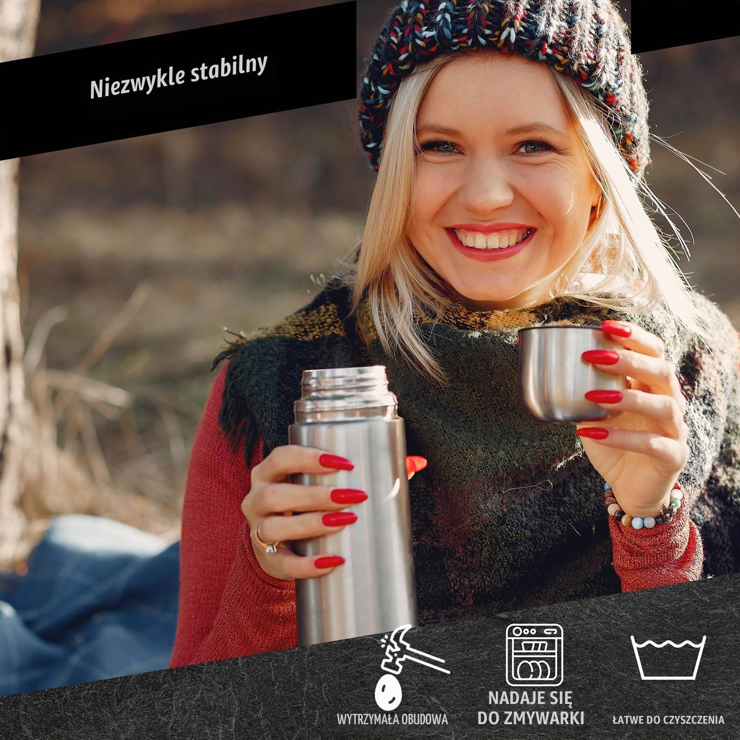 Detalle de GOODS+GADGETS Kolba próżniowa – termos 1000 ml ze stali nierdzewnej z kubkiem