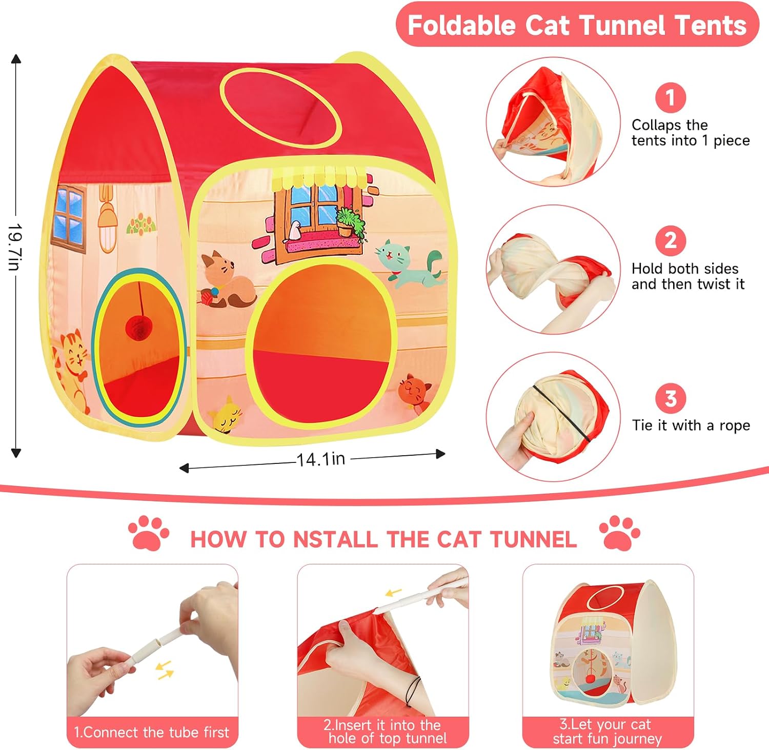 Detalle de AILUKI N-House-33 33-Piece Cat Toy Set with Collapsible Tunnel
