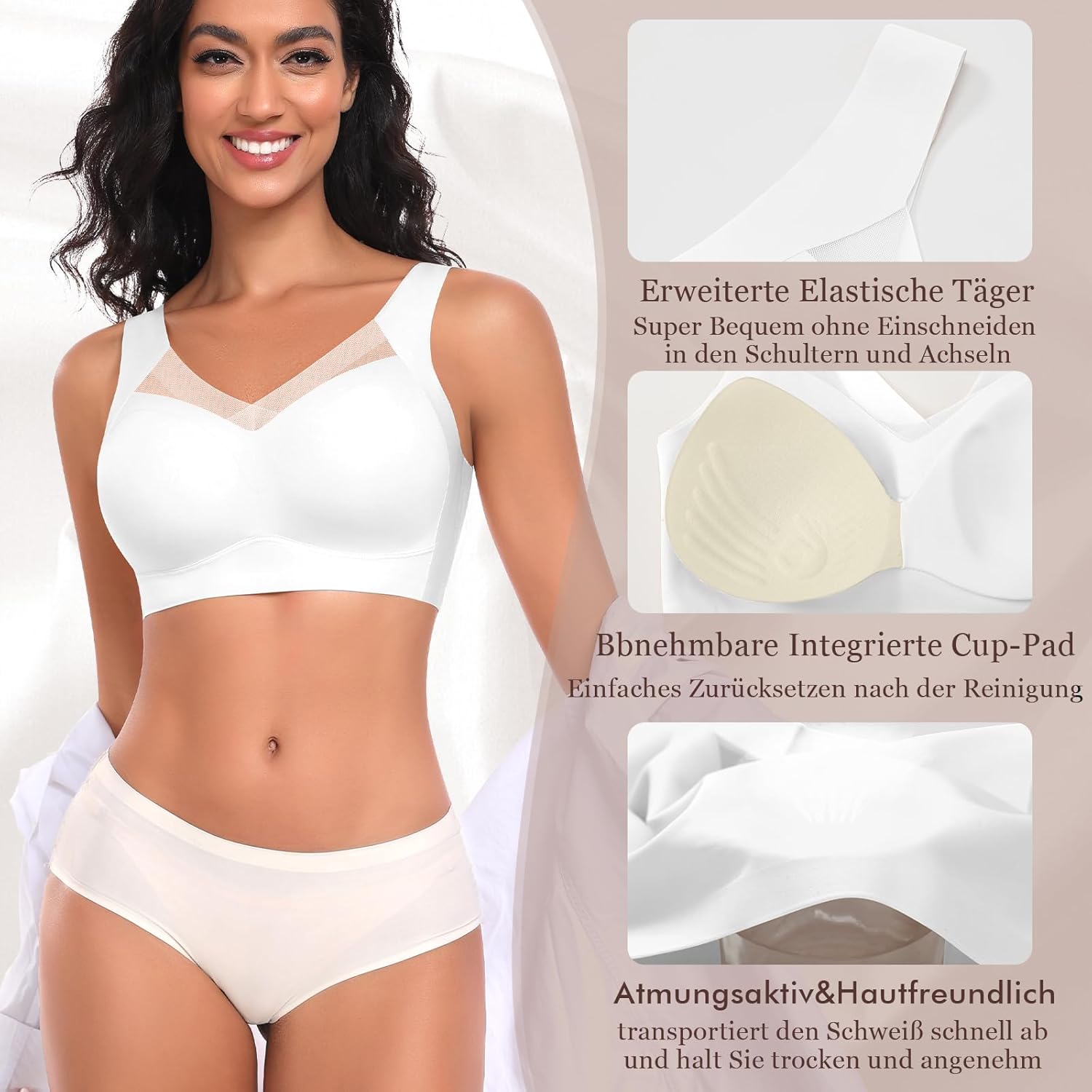 Thumbnail 4 de Nahtloser Damen-BH ohne Bügel (Bügelloser Soft-BH) mit gepolsterten Cups und Tüllbesatz