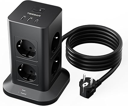 TESSAN Torre Regleta 8 Tomas con USB y Protección ⚡