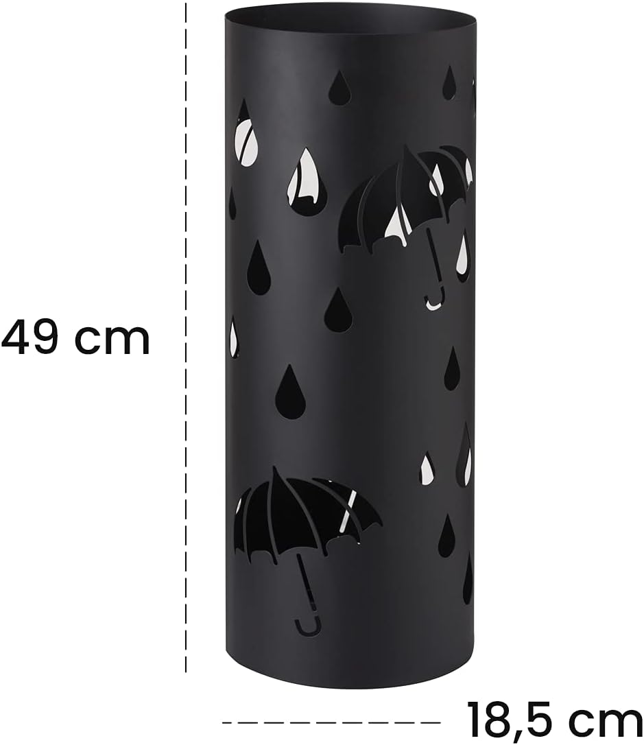 Thumbnail 1 de Baroni Home Portaombrelli Cilindrico in Metallo con Intagli a Forma di Pioggia e Ombrelli – Nero, 18,5×18,5×49 cm