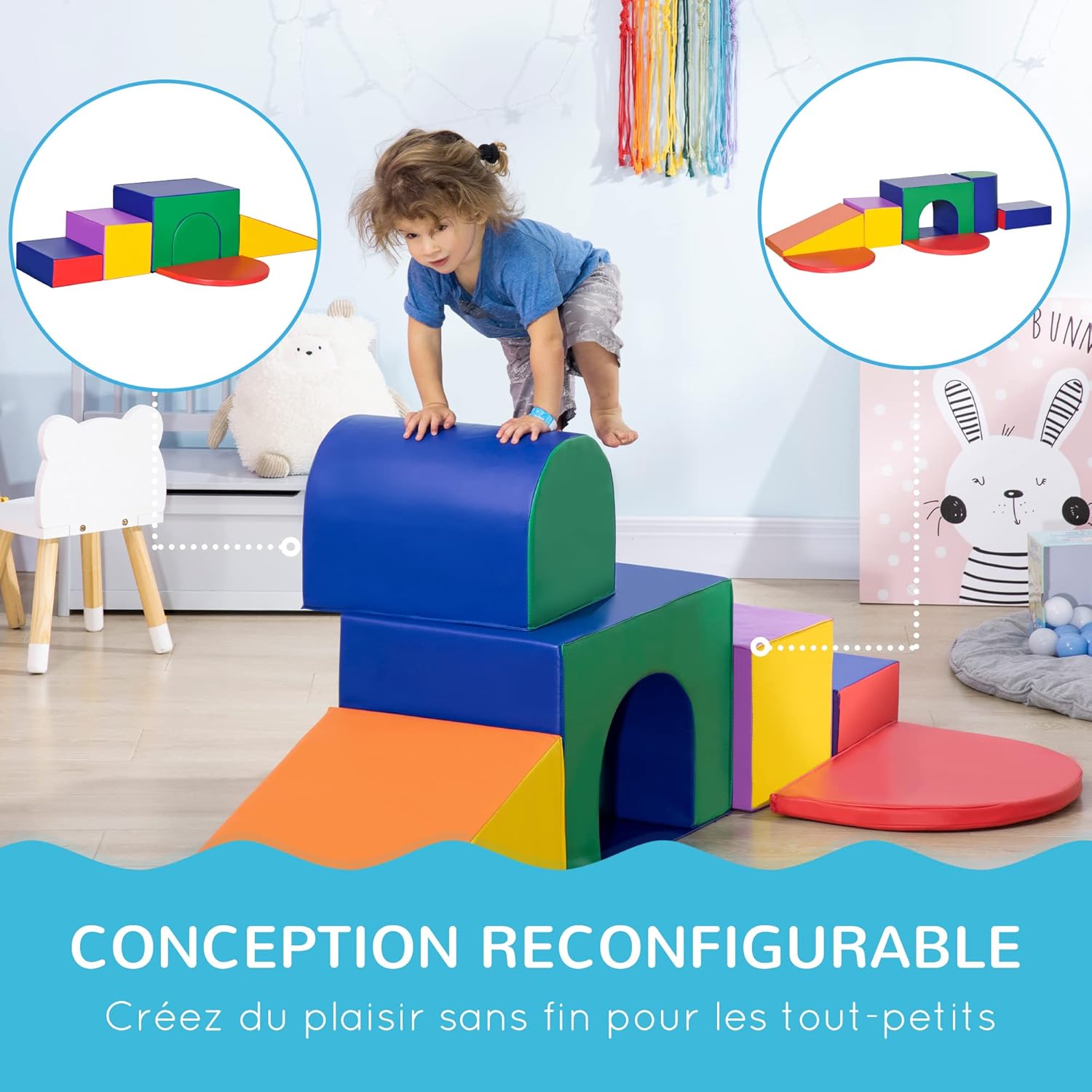 Thumbnail 4 de HOMCOM 7PCS Parcours motricité bébé – Jouets d'escalade en mousse multicolore