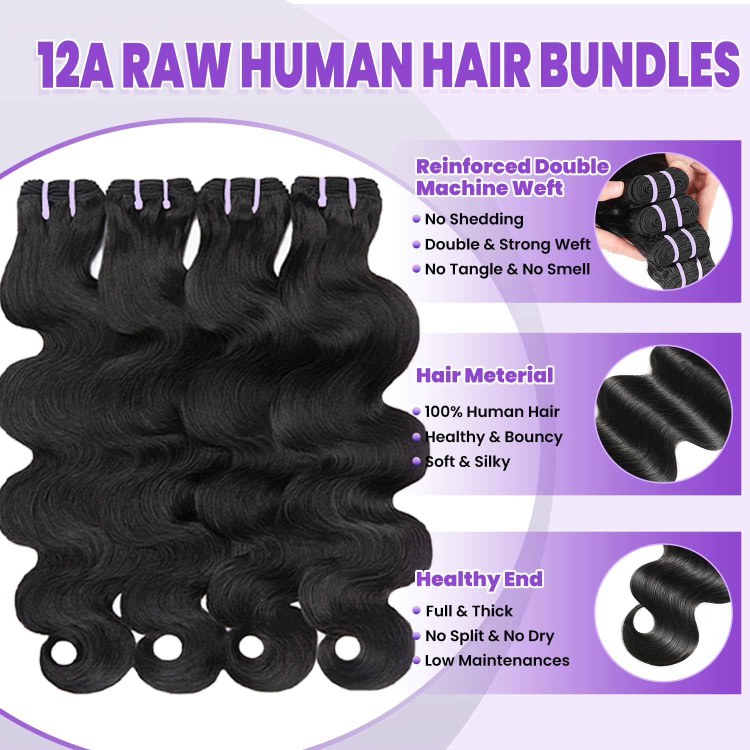 Detalle 2 de EPAKUL Body Wave Hair Bundles 18 Inch