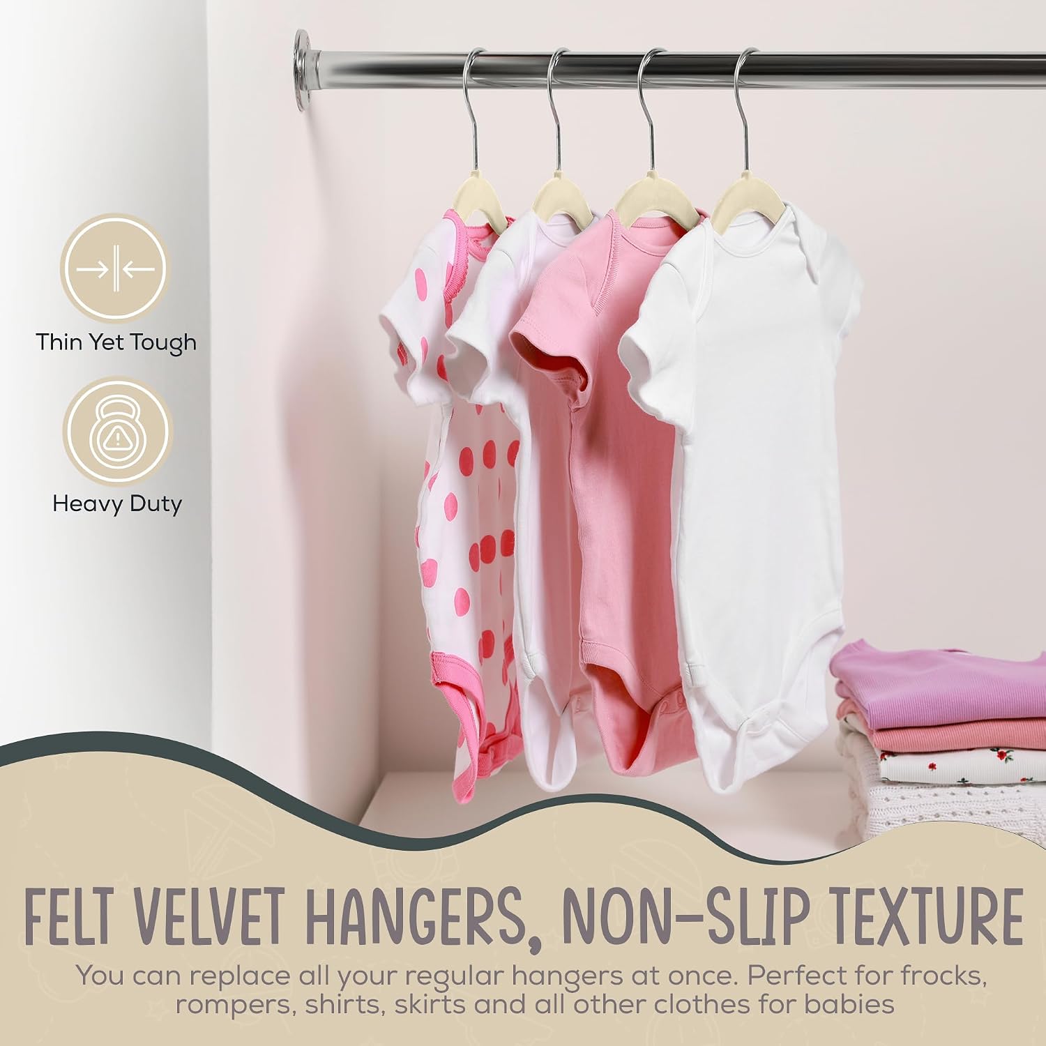 Detalle 2 de TechZoo 50 Premium Baby Velvet Hangers 11.8" for Kids