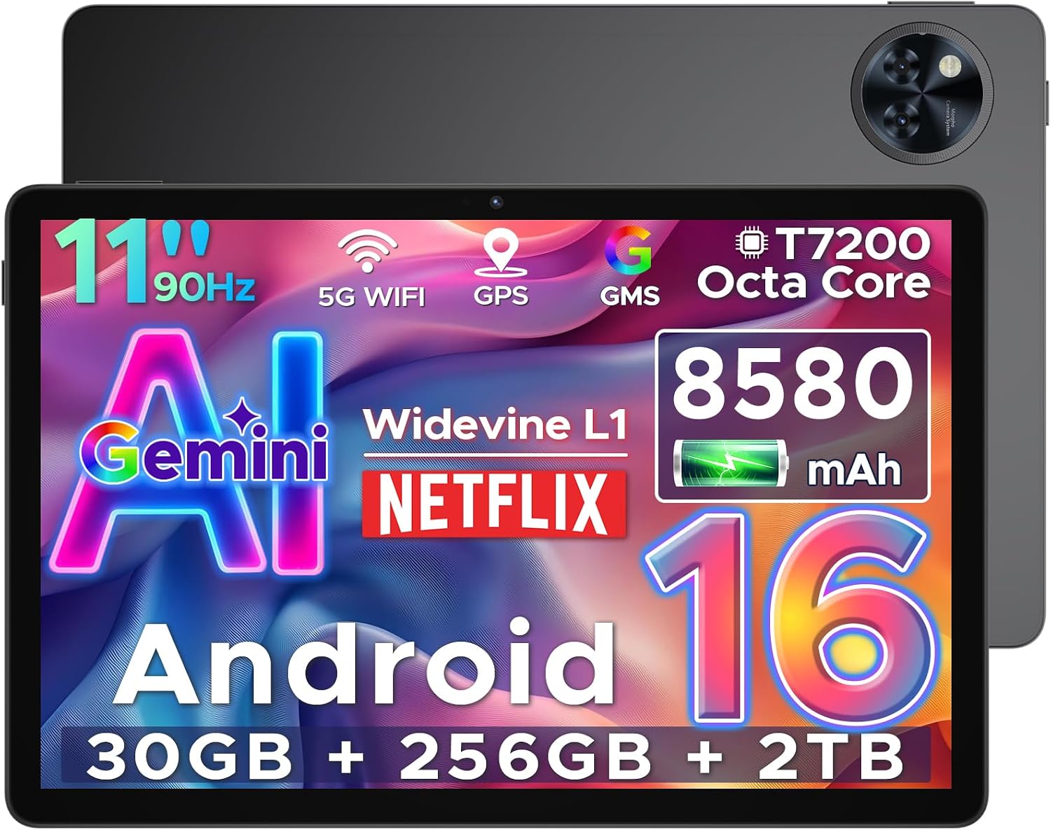 Detalle de U11 Pro Android 16 AI Tablet — 11-inch, 30GB RAM, 256GB ROM + 2TB Expansion
