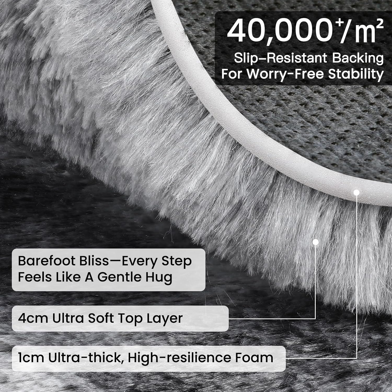 Detalle de Sour Lemon Rugs Living Room 120x160cm in Grey – Fluffy, Washable and Non-Slip