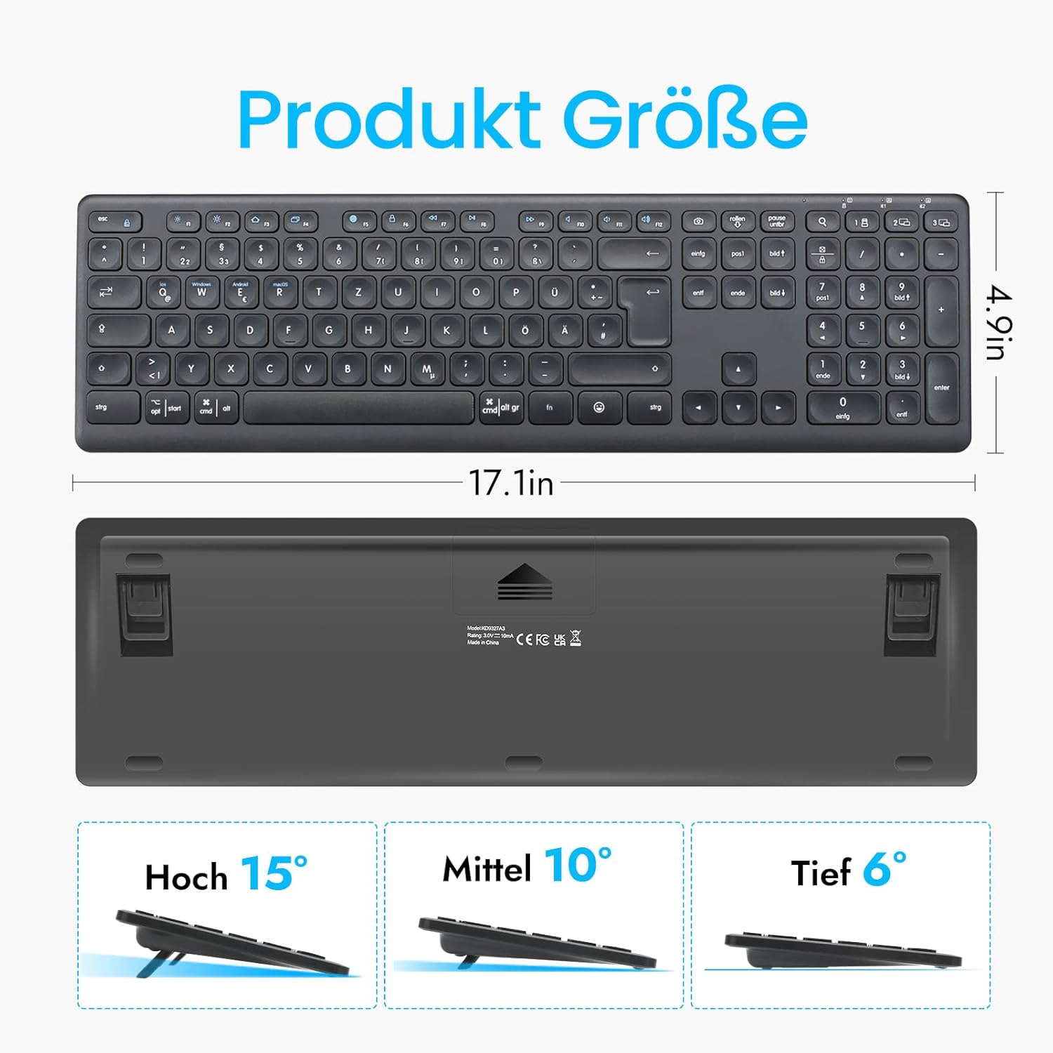 Thumbnail 5 de CITLLA K9300 kabellose Bluetooth-Tastatur mit leisem Scherenmechanismus & Nummernblock (Multi-Device)