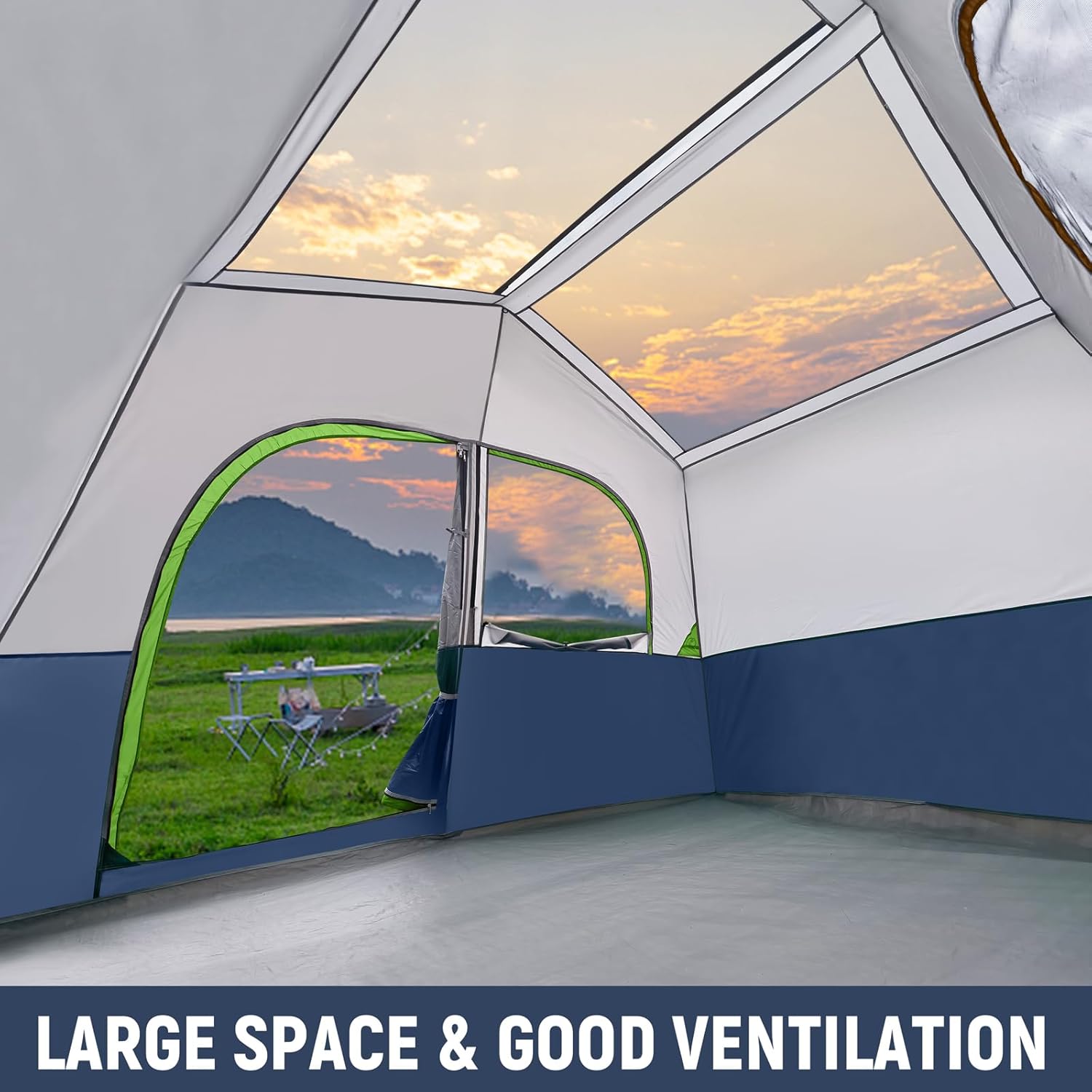 Detalle de HIKERGARDEN Campingzelt für 5–8 Personen – Robustem Familien-Kabinenzelt für Outdoor-Cans