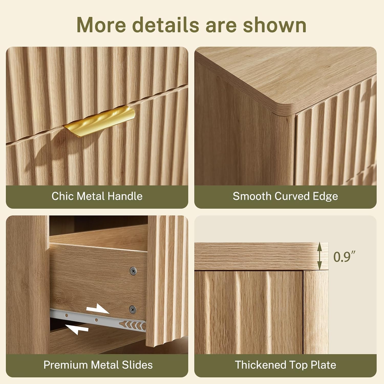 Thumbnail 6 de TEENFON 1 6-Drawer Dresser, Natural Finish with Fluted Panels