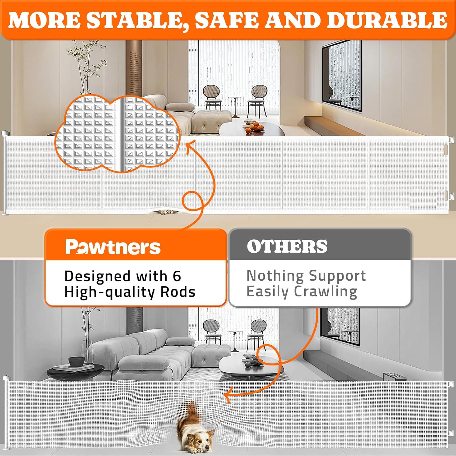 Detalle de Pawtners SH20.006B02 Retractable Baby Gate, 120-Inch Wide, 41-Inch Tall, White