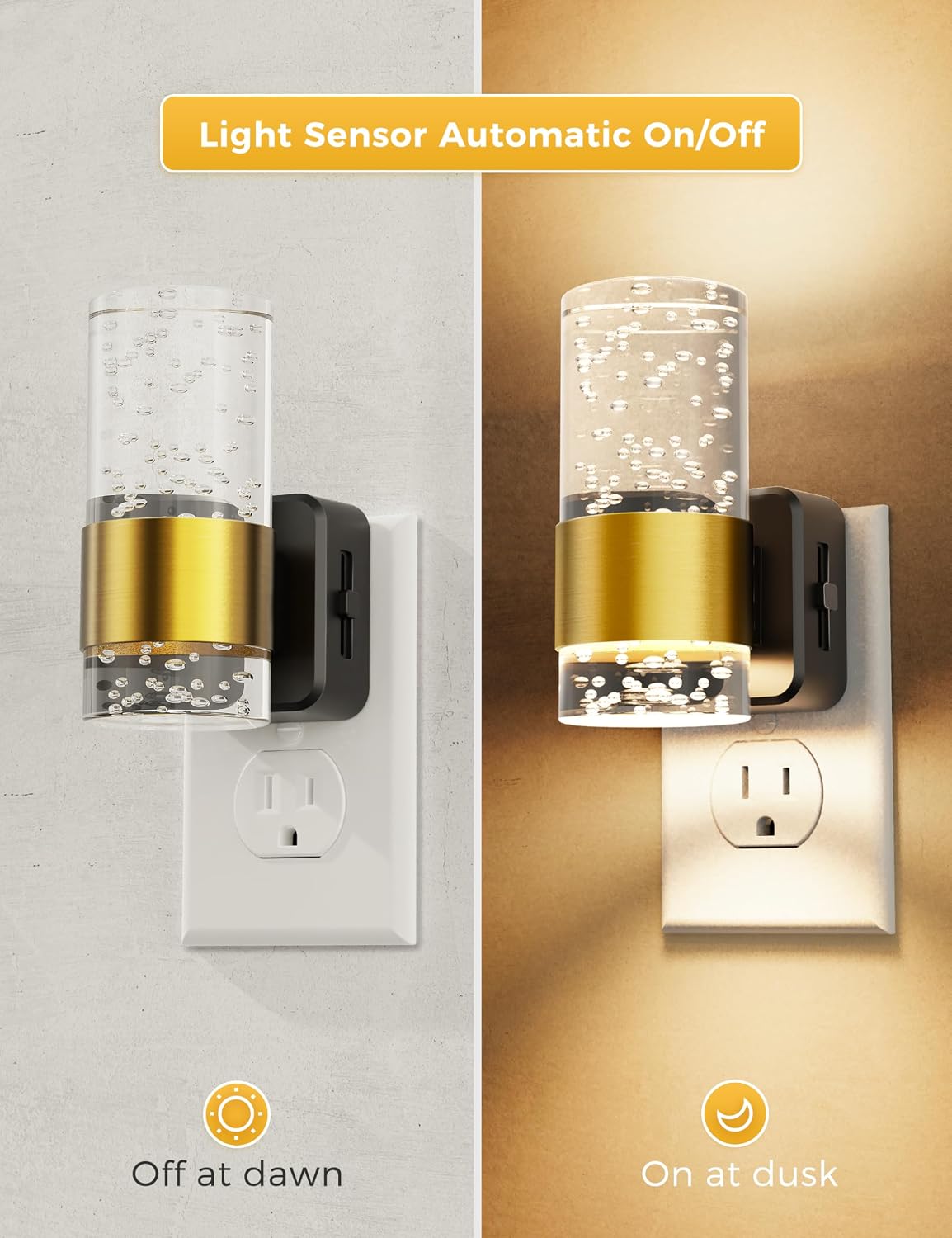 Detalle de L LOHAS LED A-GY-19702-US-2 Dimmable Plug-In Night Light, 2-Pack, 3000K